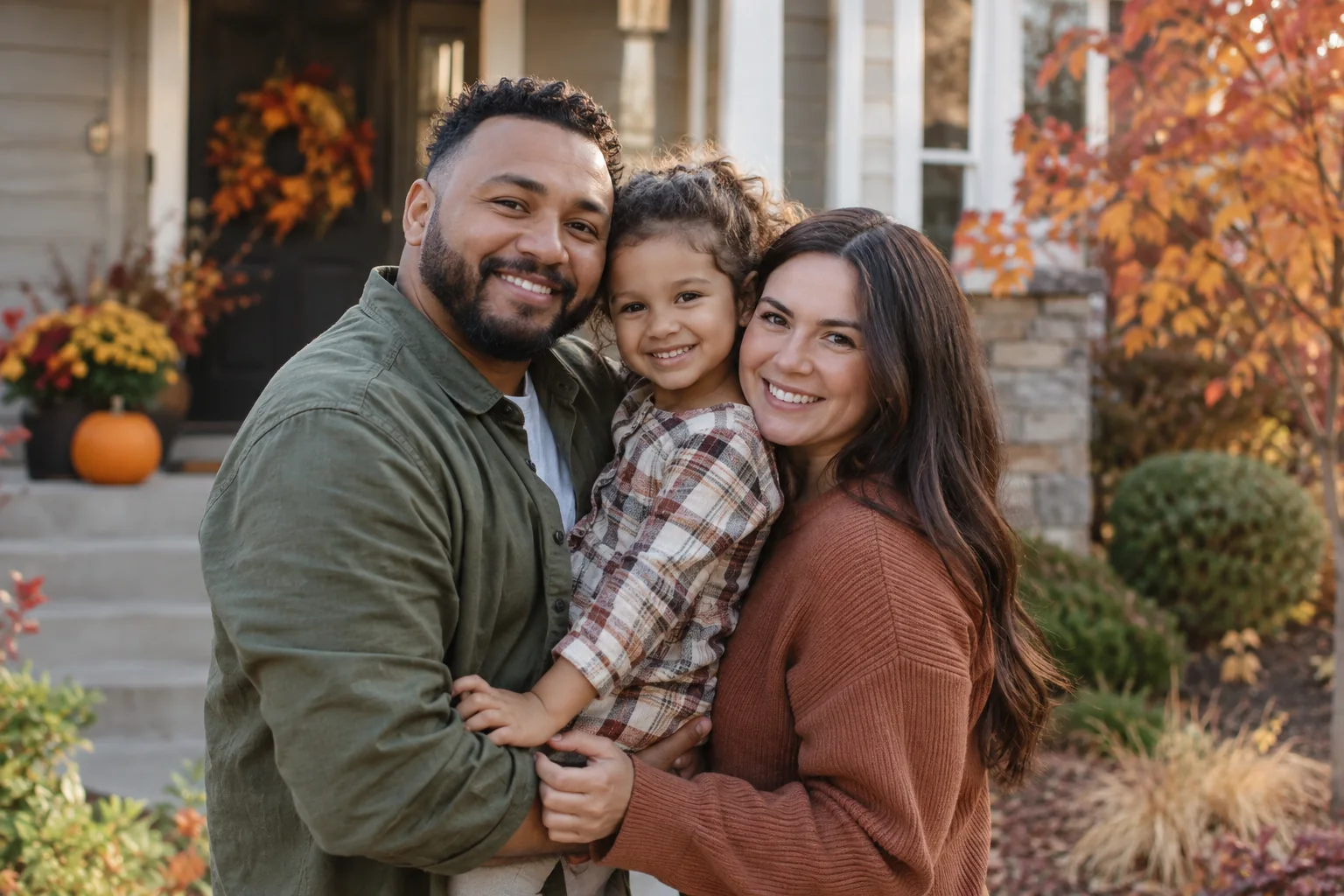 Family standing outside their home